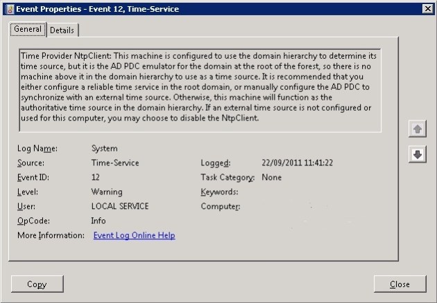 Event ID: 12 Source: Time-Service