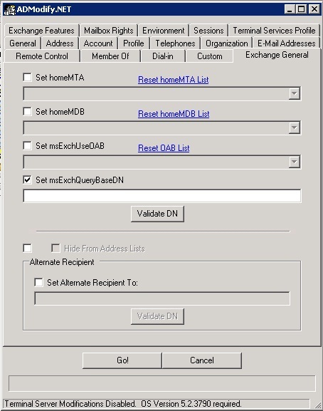 Set MSExchQueryBaseDN using ADModify.Net