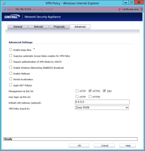 Allow remote management via HTTPS and SSH over a VPN tunnel on a Sonicwall Firewall